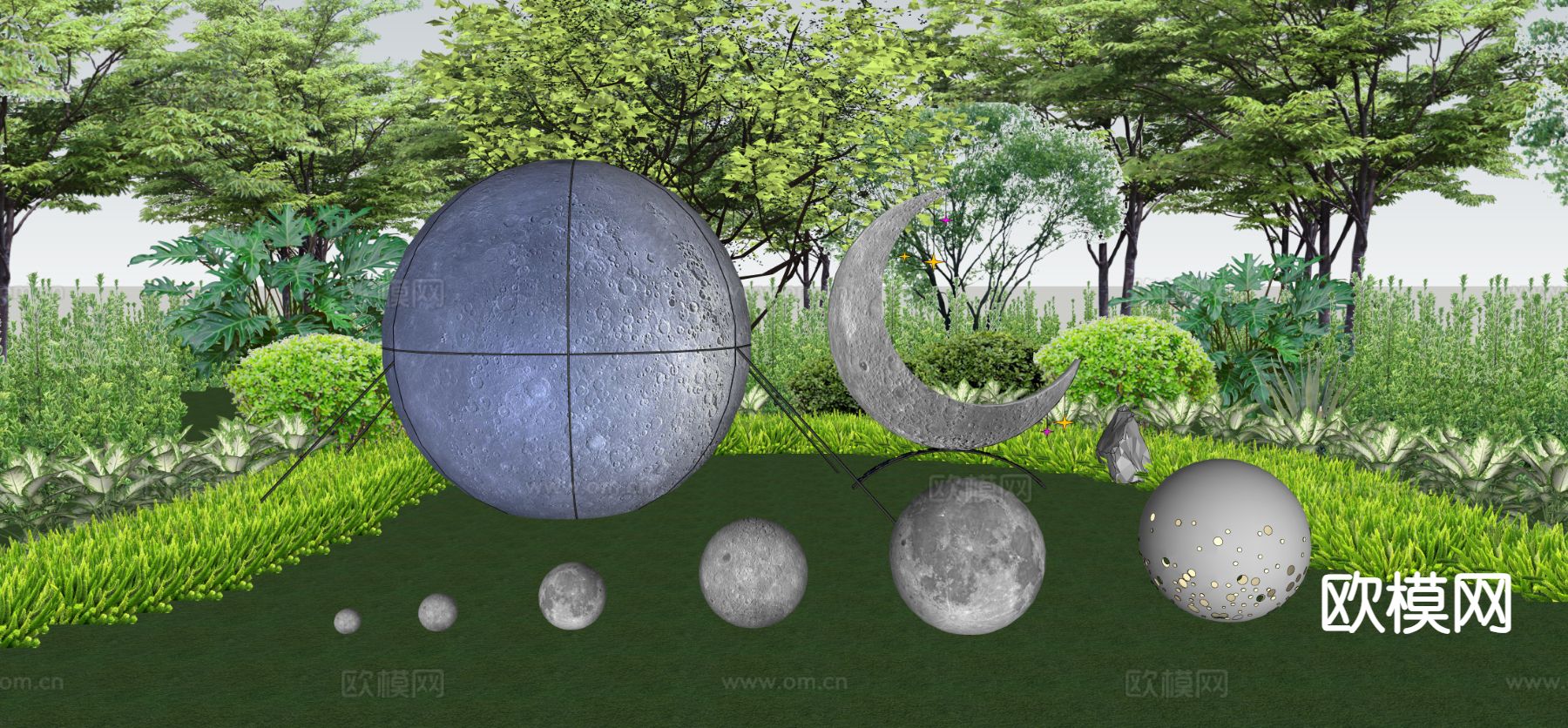 现代月球灯 月亮灯 景观灯su模型下载（渲染图1）