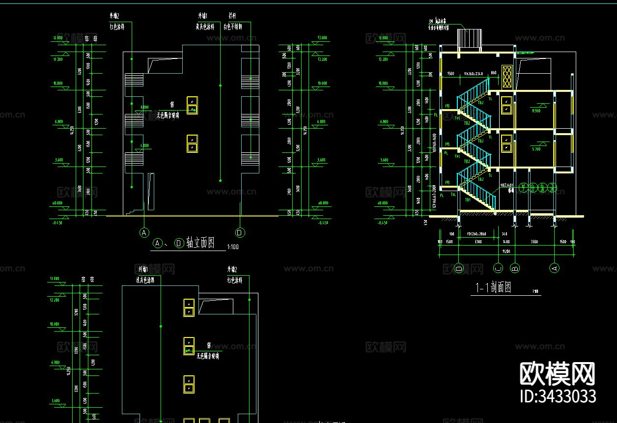 别墅建筑施工设计图cad施工图下载（渲染图4）
