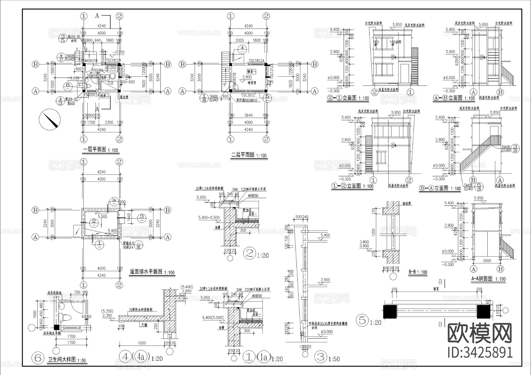 门卫建筑CAD施工图下载