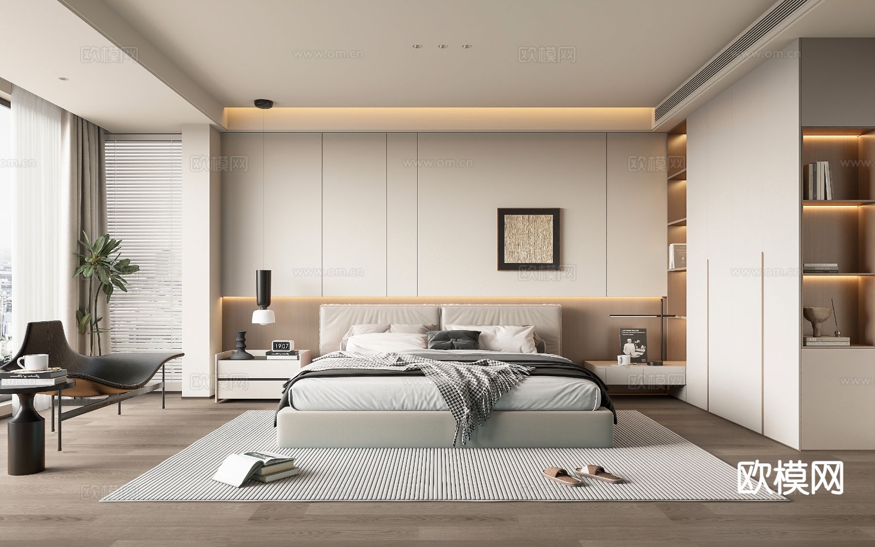 现代卧室 主卧3d模型下载（渲染图1）