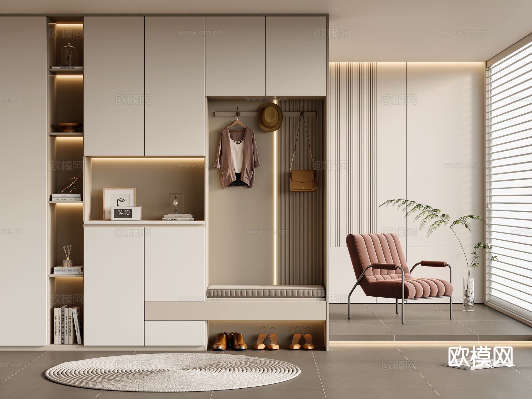 奶油风鞋柜 换鞋凳3d模型下载