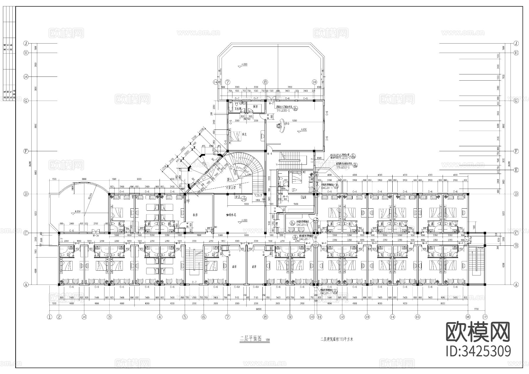 小渡假村宾馆CAD施工图下载（渲染图4）