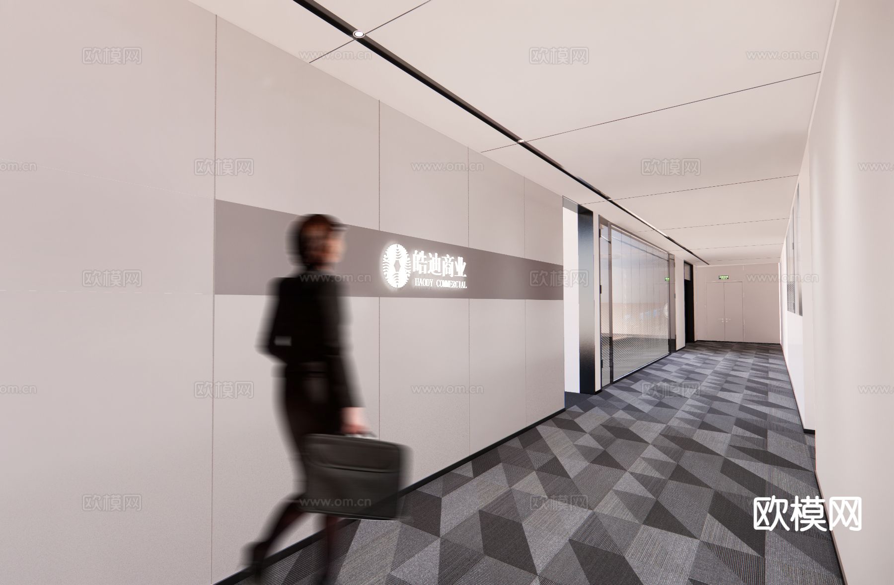 办公区走廊su模型下载（渲染图2）