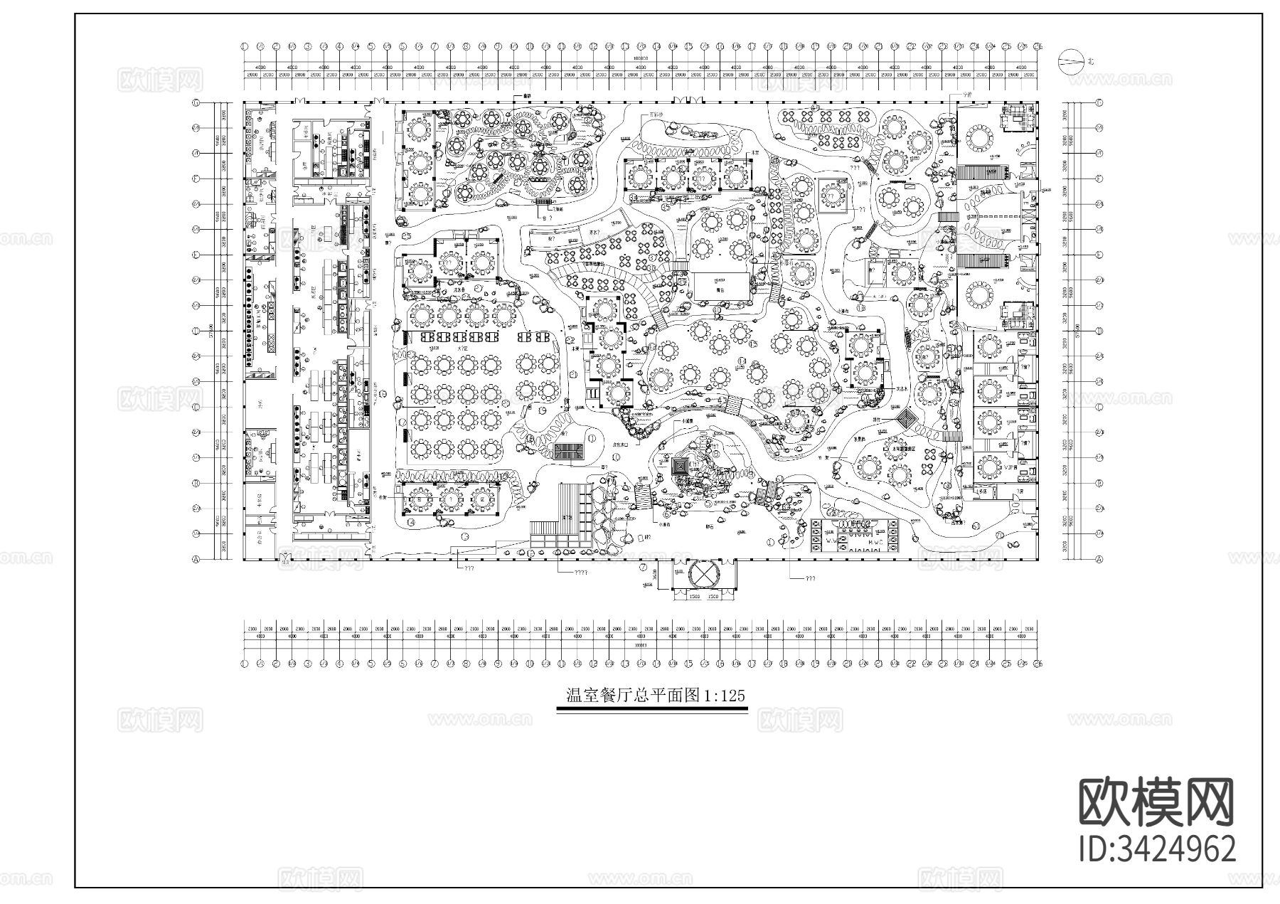 生态餐厅CAD平面图下载（渲染图2）