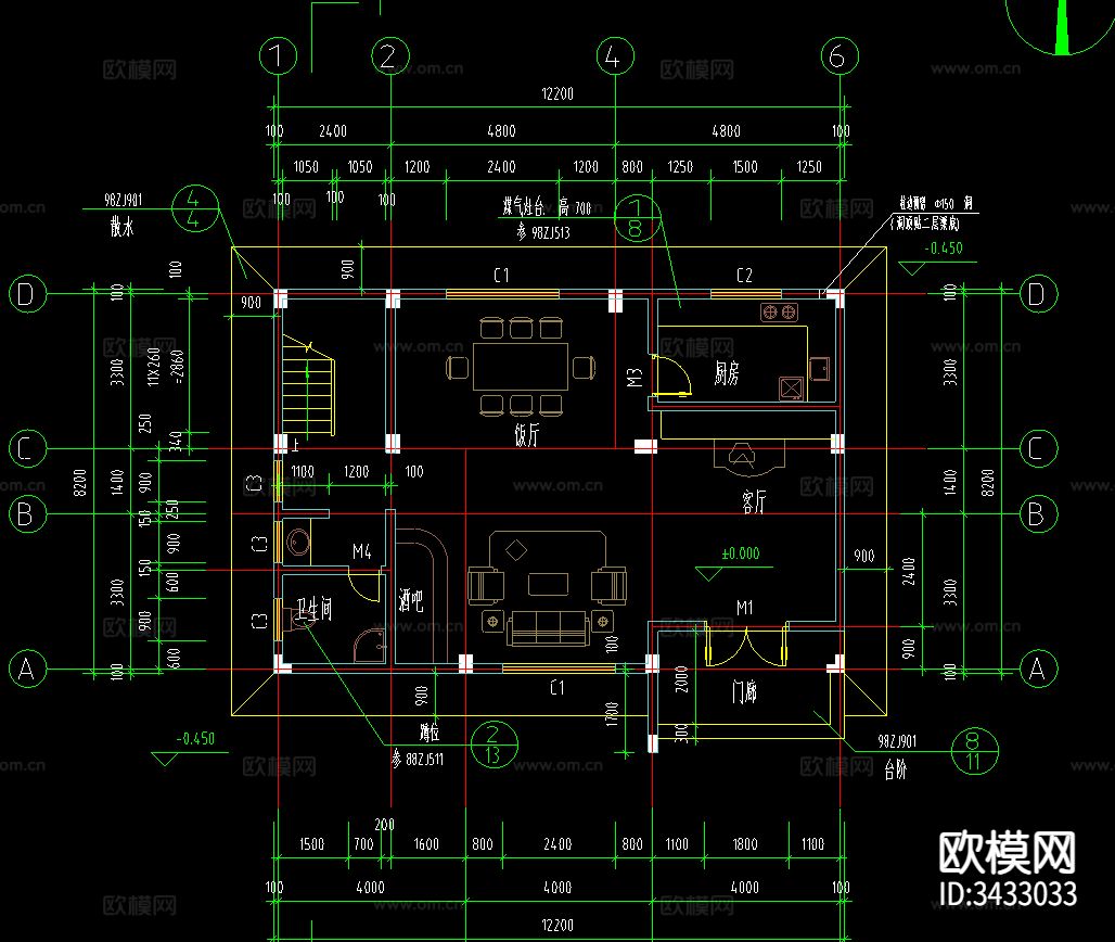别墅建筑施工设计图cad施工图下载（渲染图1）