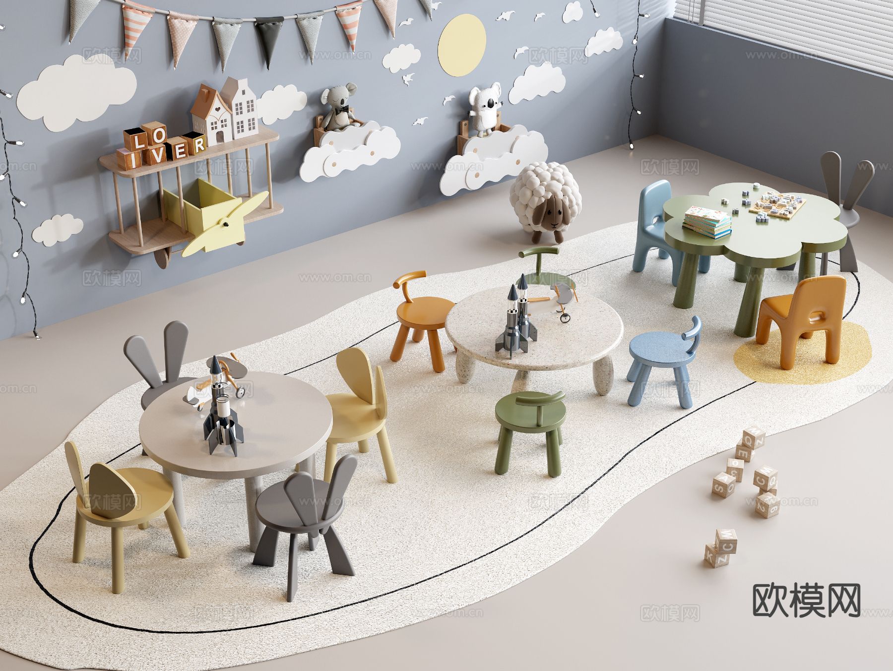 儿童桌椅 毛绒公仔su模型下载（渲染图2）