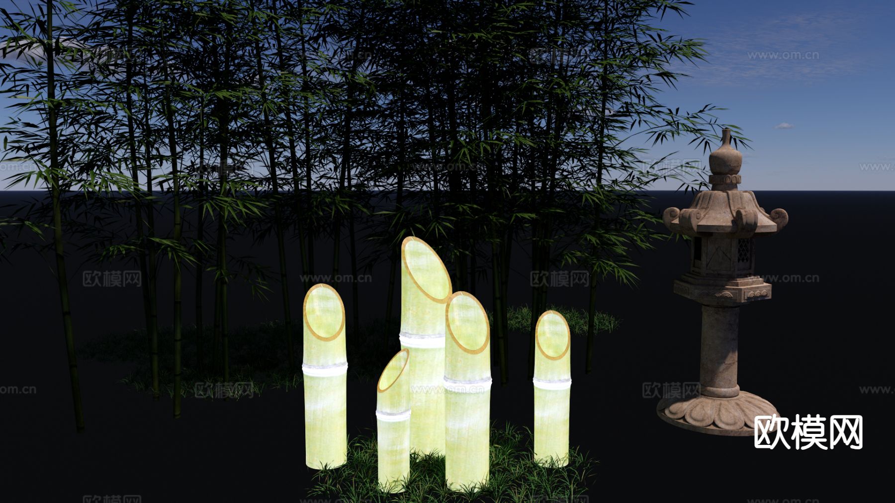 新中式竹筒灯 景观灯su模型下载（渲染图2）