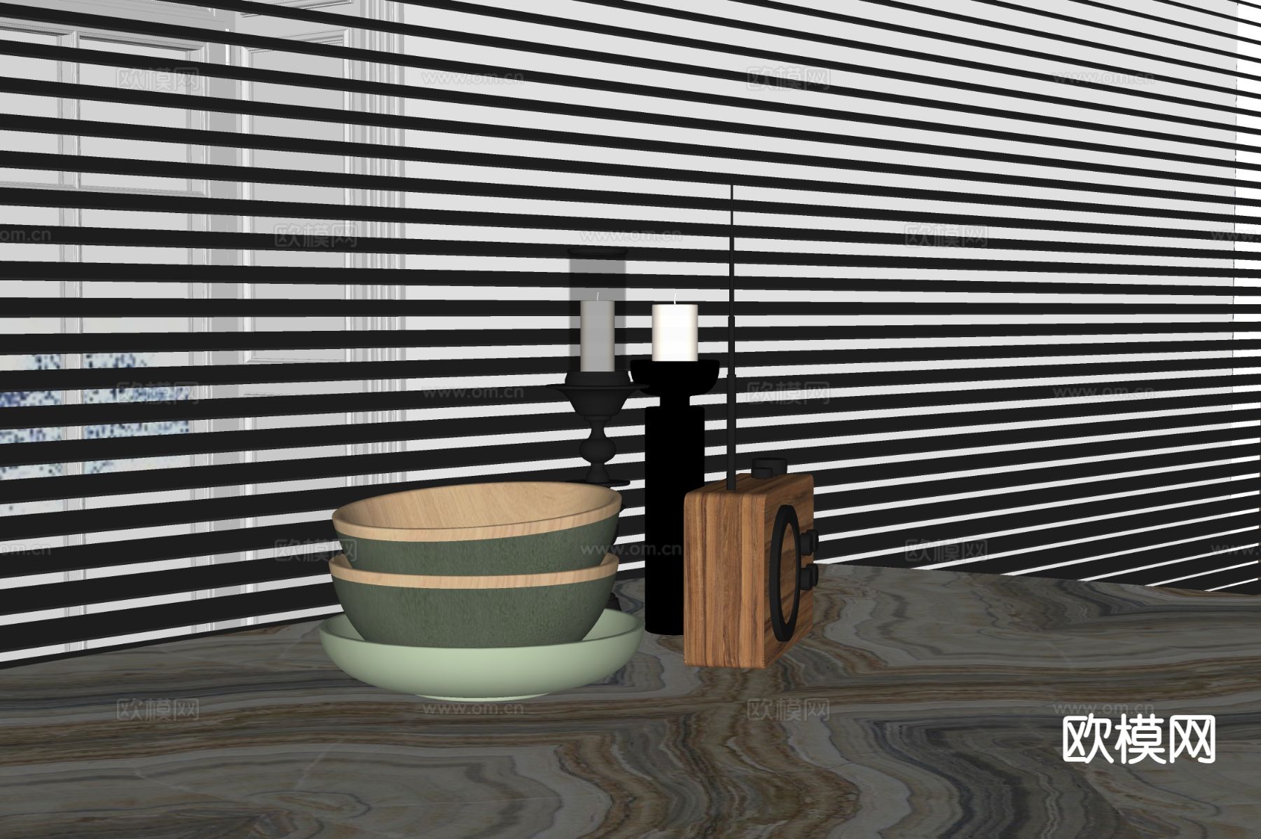 餐具 盘子 蜡烛 收音机su模型下载（渲染图1）