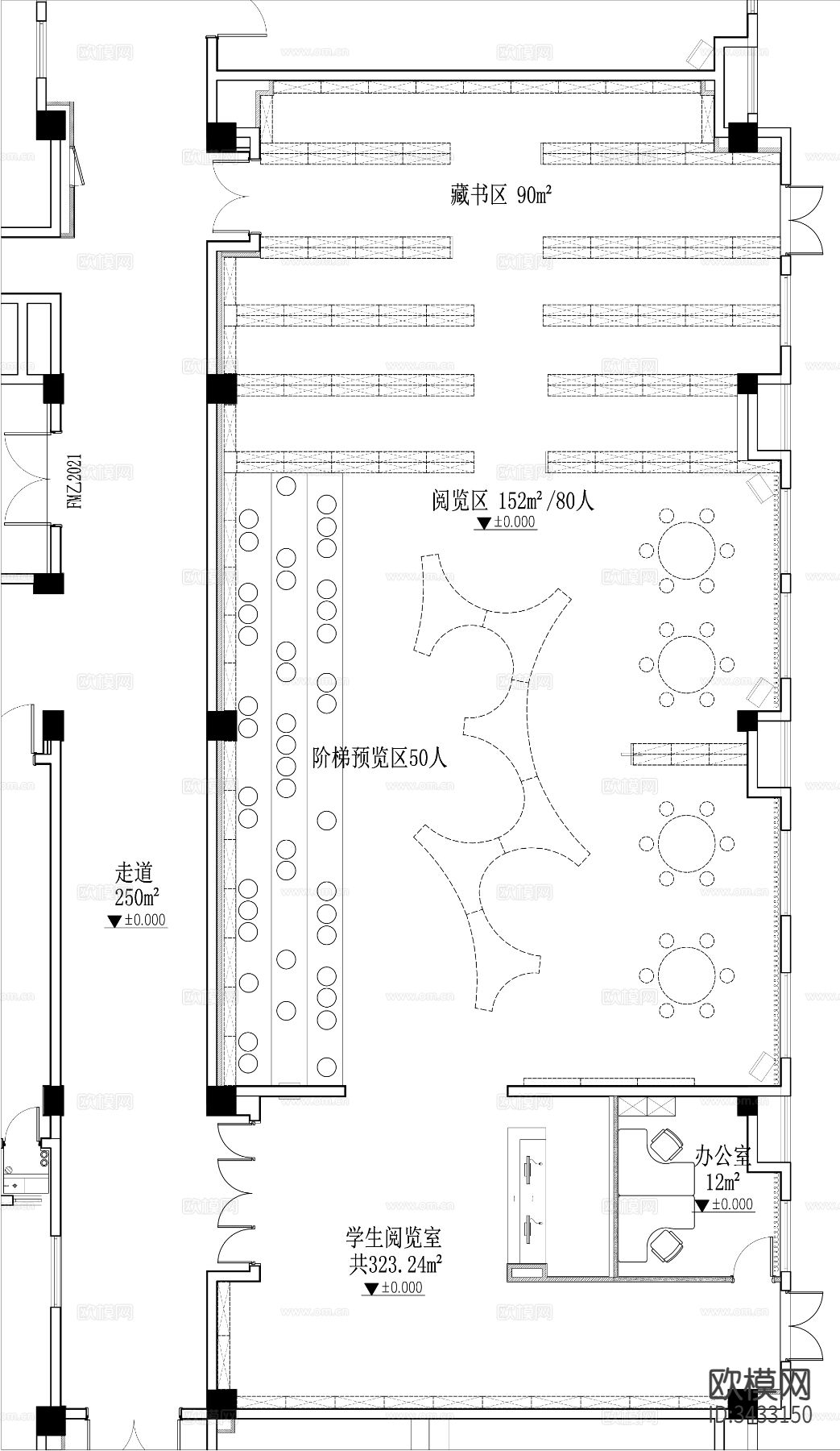 小学阅览室cad平面图下载（渲染图2）