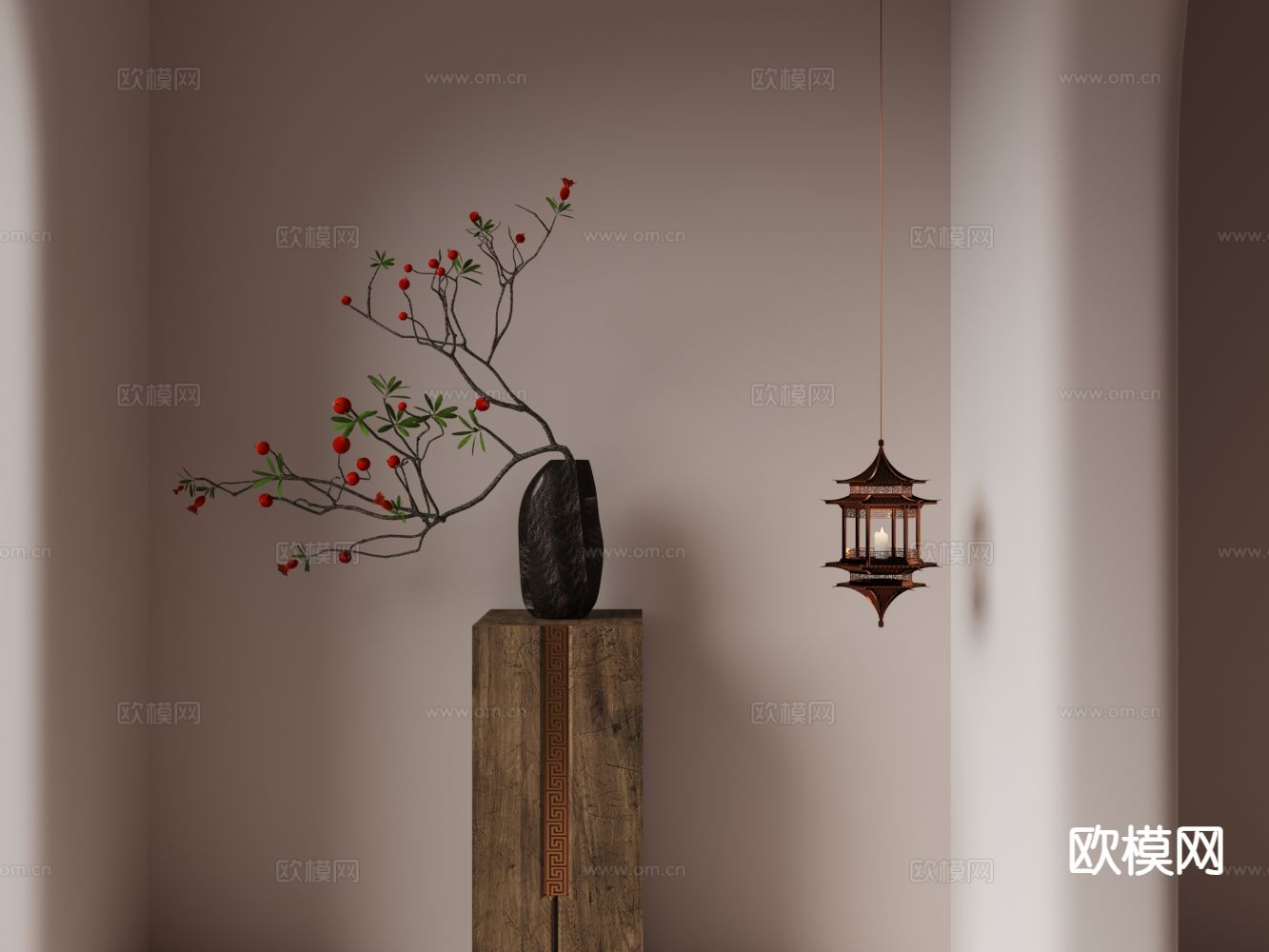 中式盆栽 干花3d模型下载