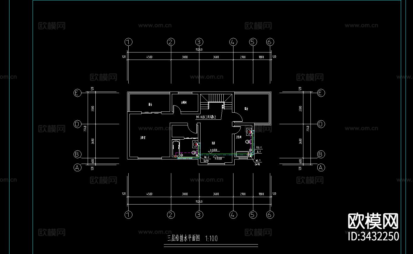 别墅给排水cad施工图下载（渲染图2）