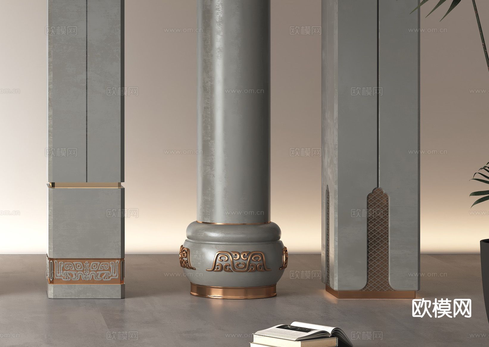 新中式柱子 装饰柱3d模型下载（渲染图2）