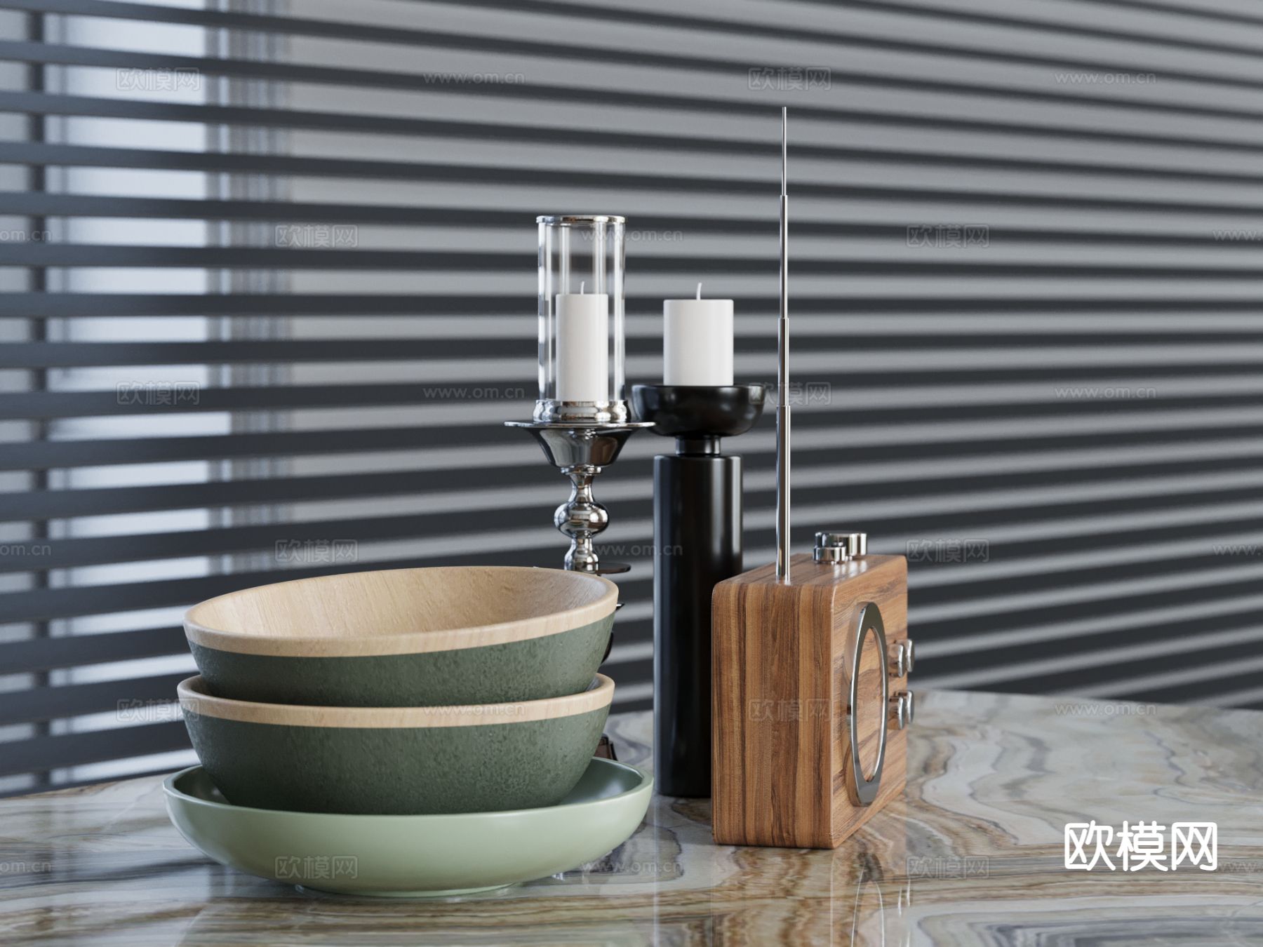 餐具 盘子 蜡烛 收音机su模型下载（渲染图2）