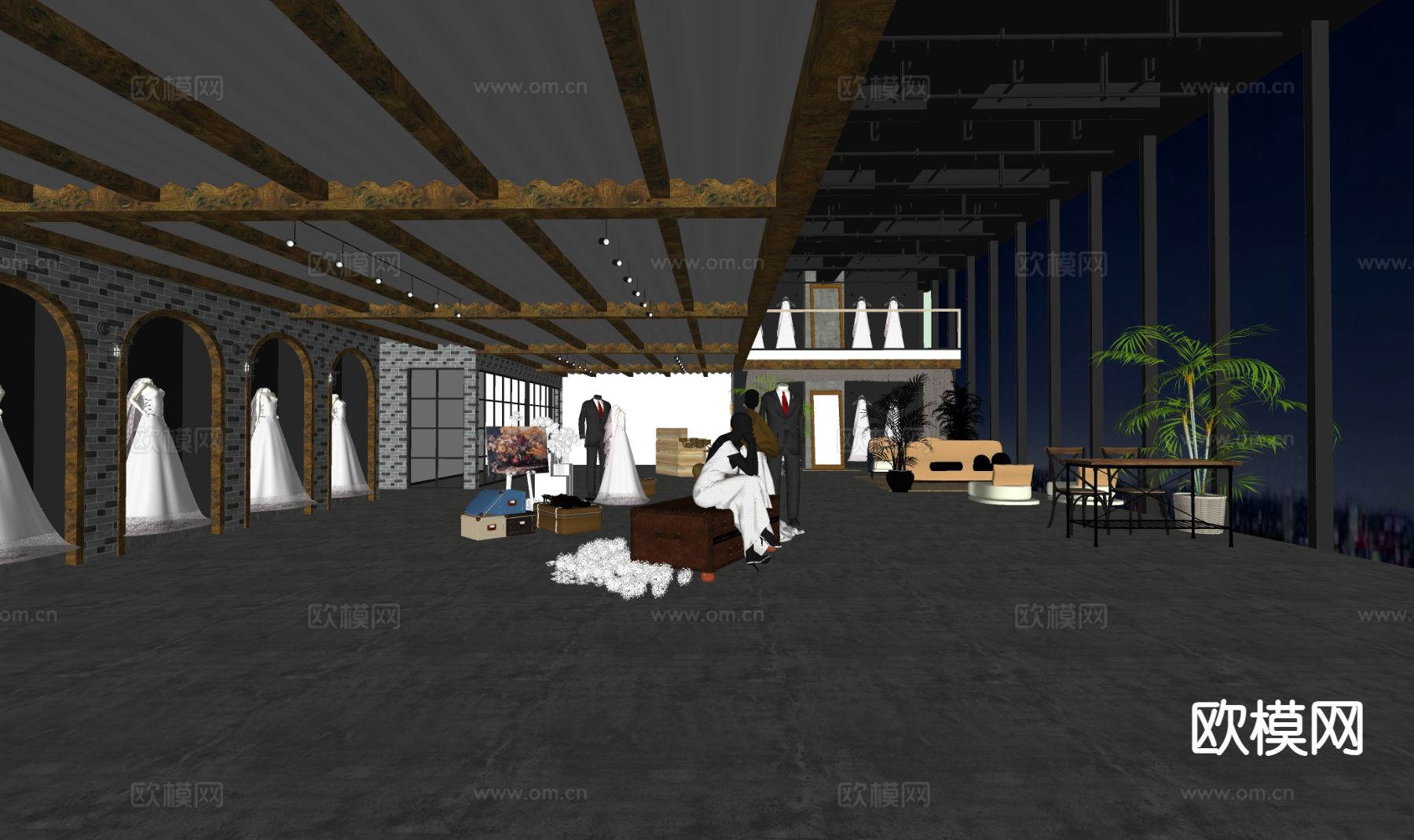 现代婚纱店su模型下载（渲染图1）