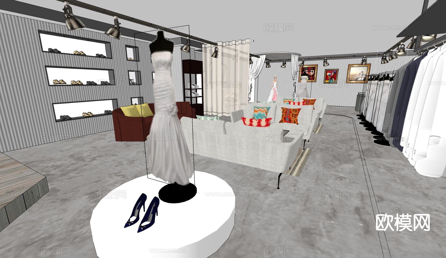 现代婚纱店su模型下载（渲染图1）