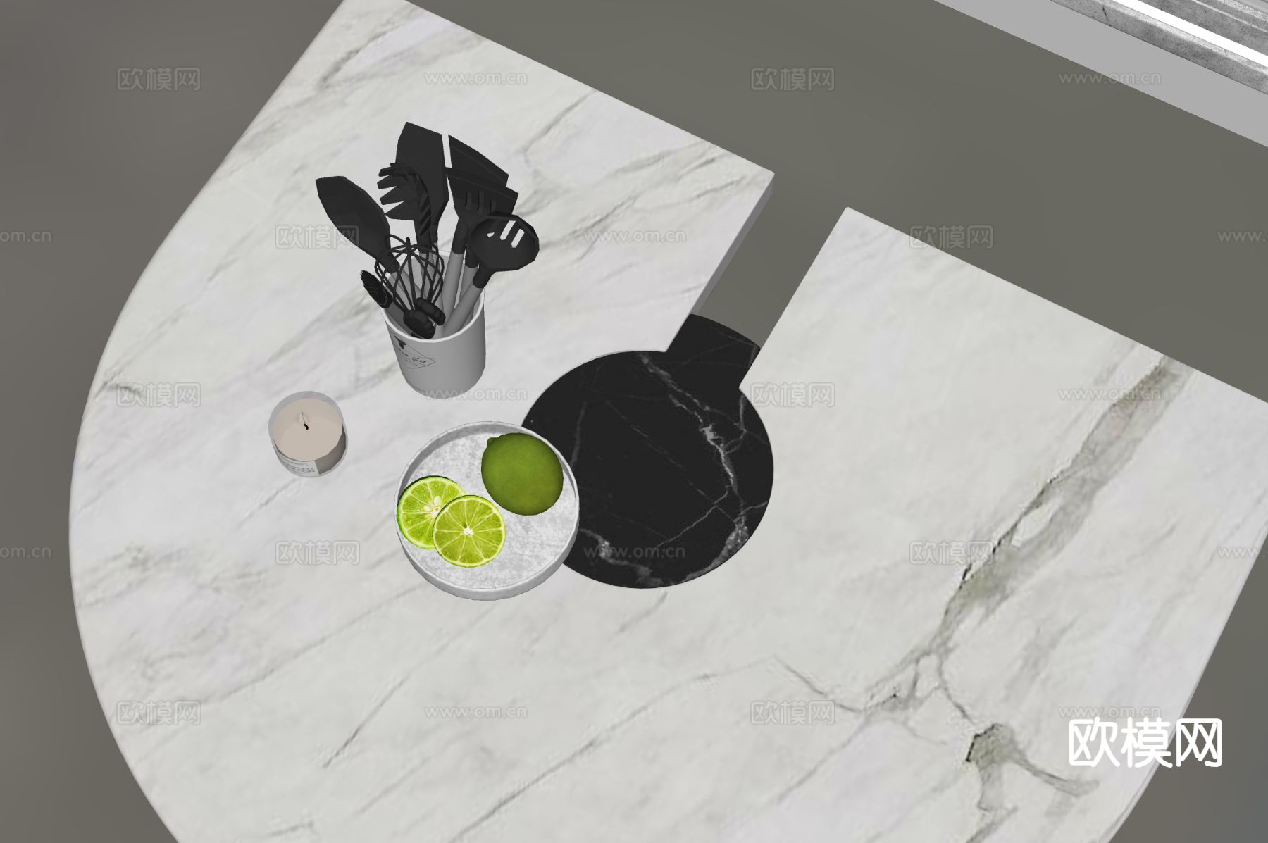 水果 果盘 柠檬 蜡烛su模型下载（渲染图1）