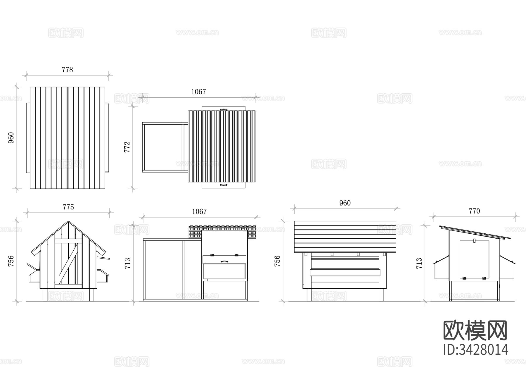 多款鸡舍cad平立面图下载