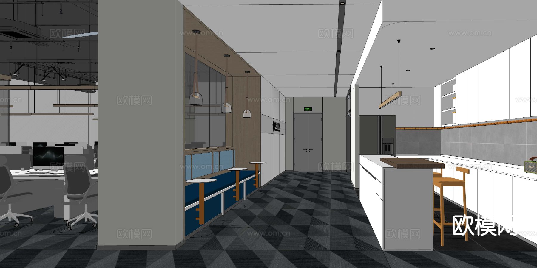 办公走廊su模型下载（渲染图1）