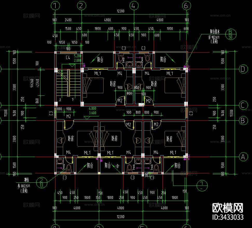 别墅建筑施工设计图cad施工图下载（渲染图2）