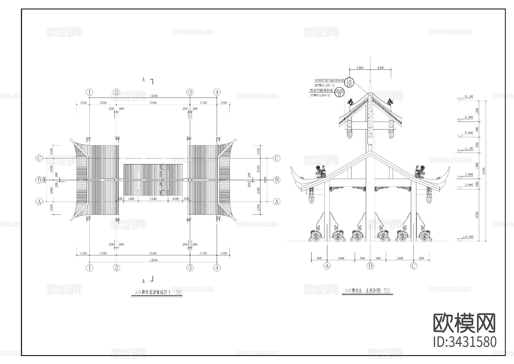 牌坊建施图cad大样图下载（渲染图3）