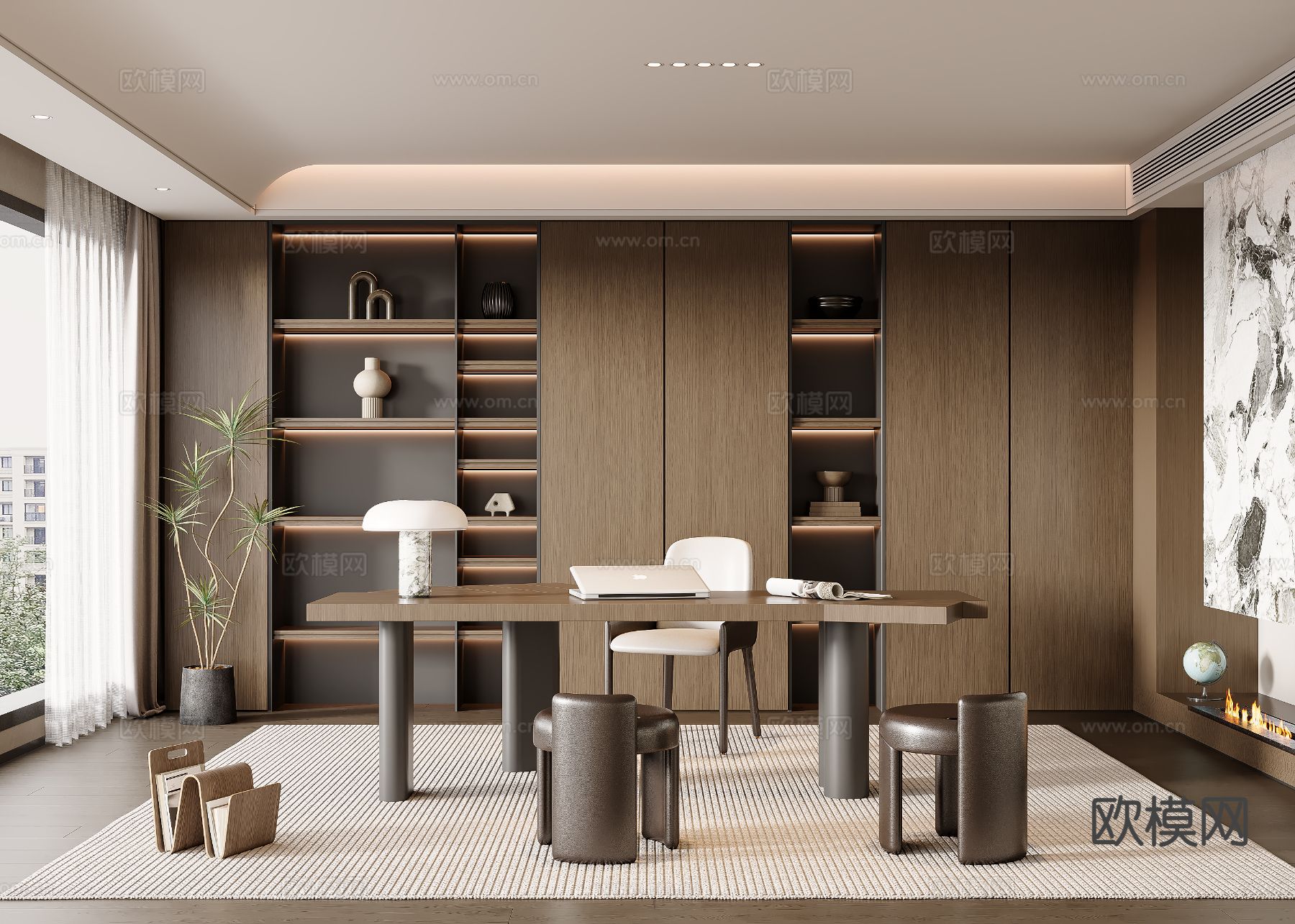意式书房3d模型下载