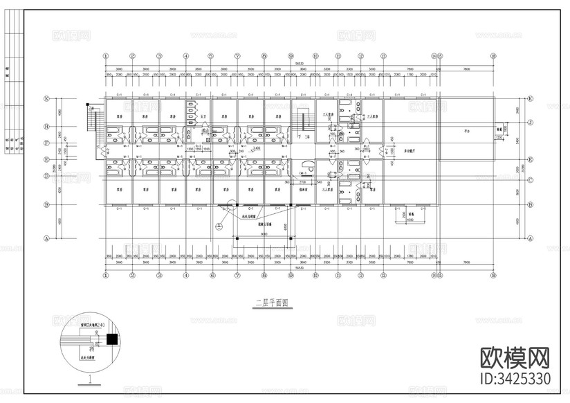 藥浴中心建筑CAD施工圖下載(渲染圖4)