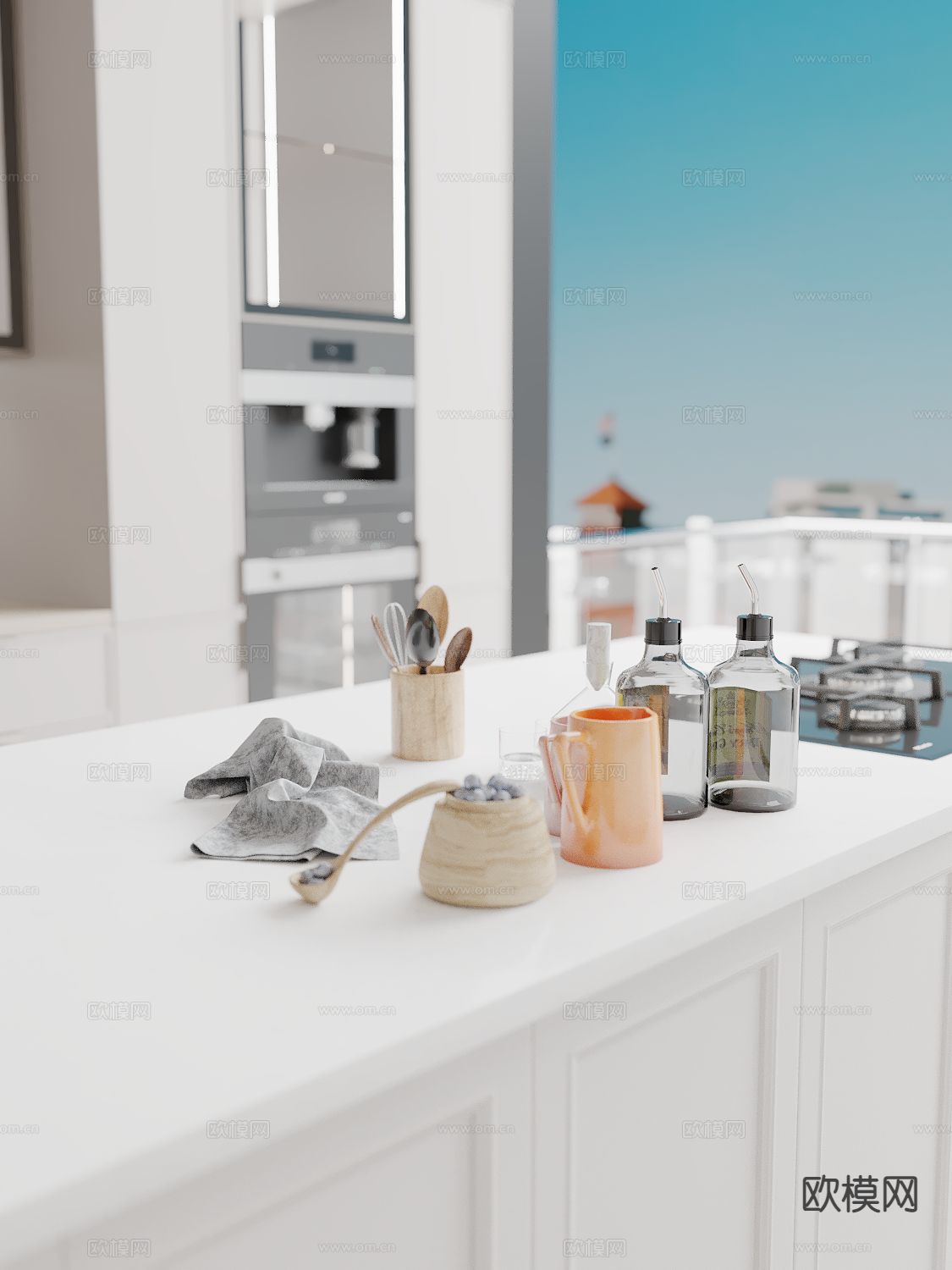 现代餐具 水杯 勺子 餐布3d模型下载