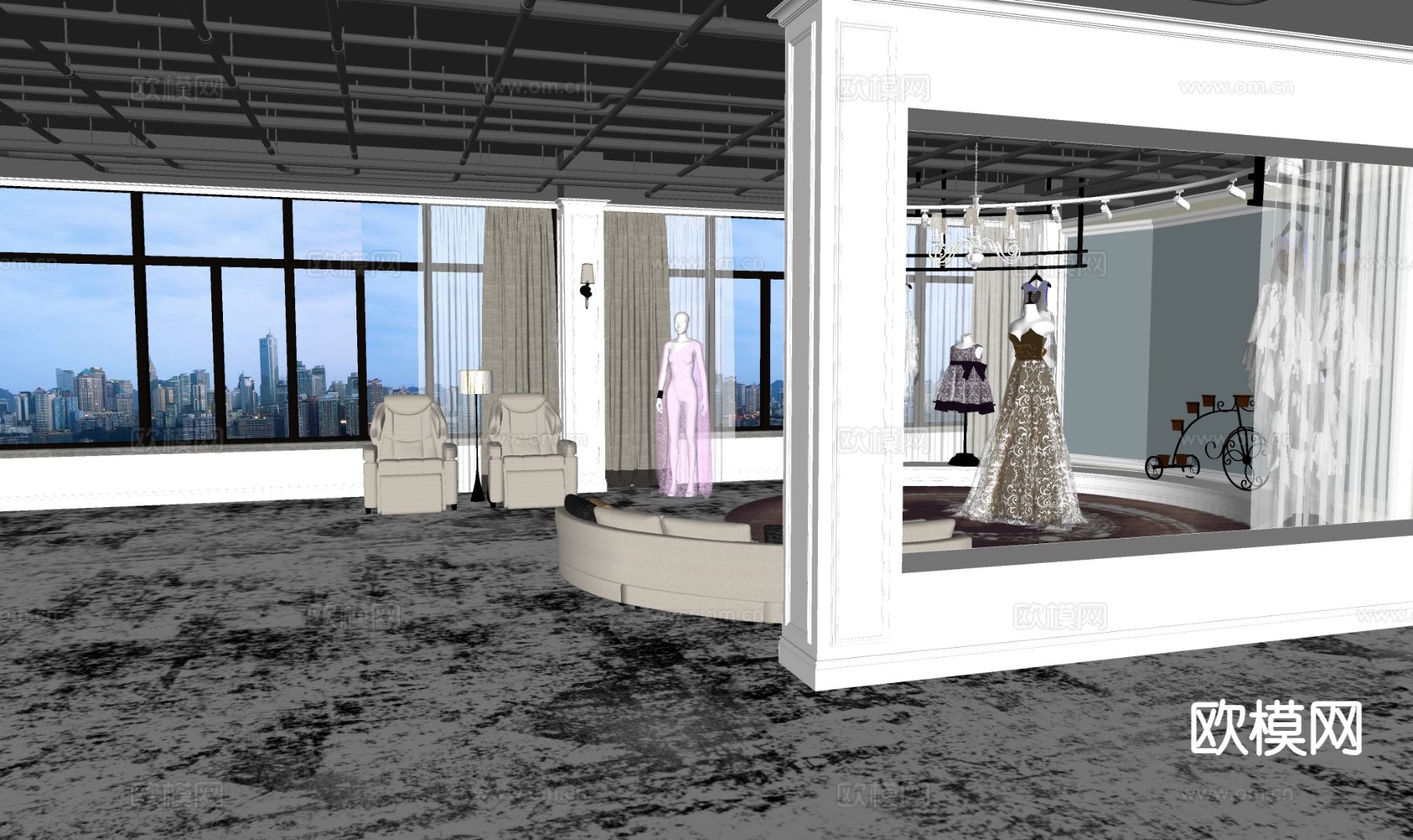 现代婚纱店su模型下载（渲染图1）