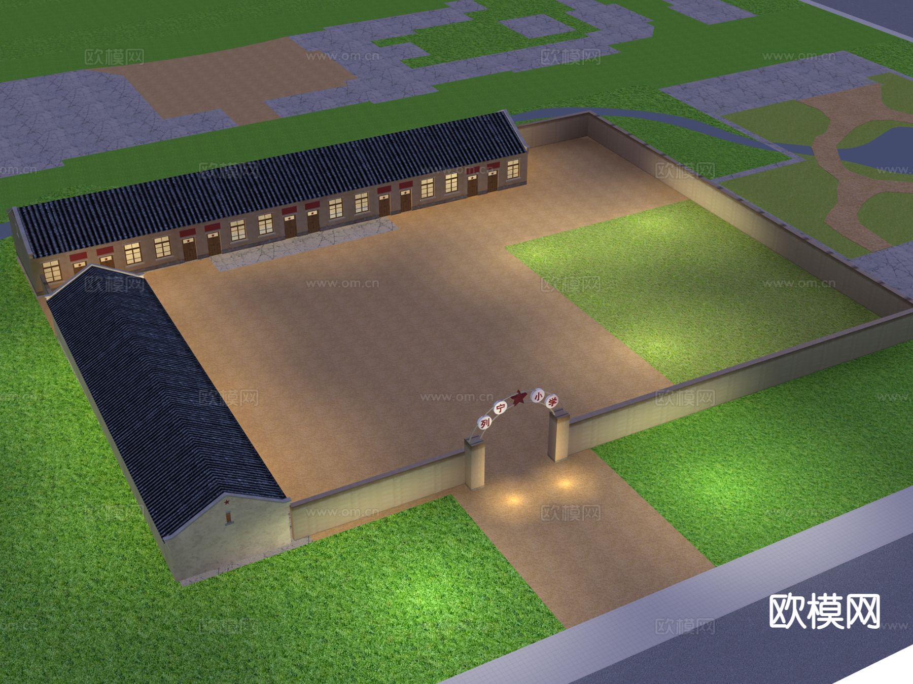 新中式乡村院落3d模型下载（渲染图1）