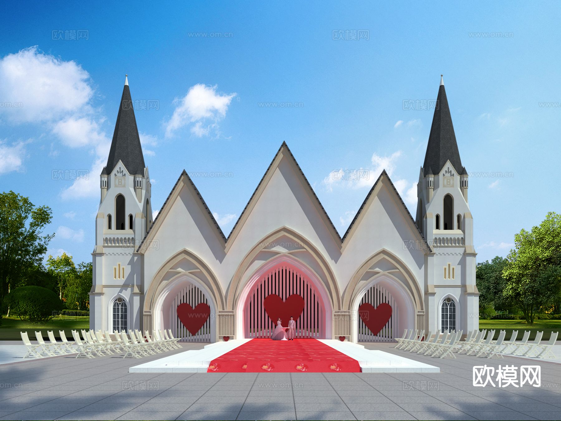 婚礼美陈 户外装置 城堡建筑3d模型下载（渲染图1）