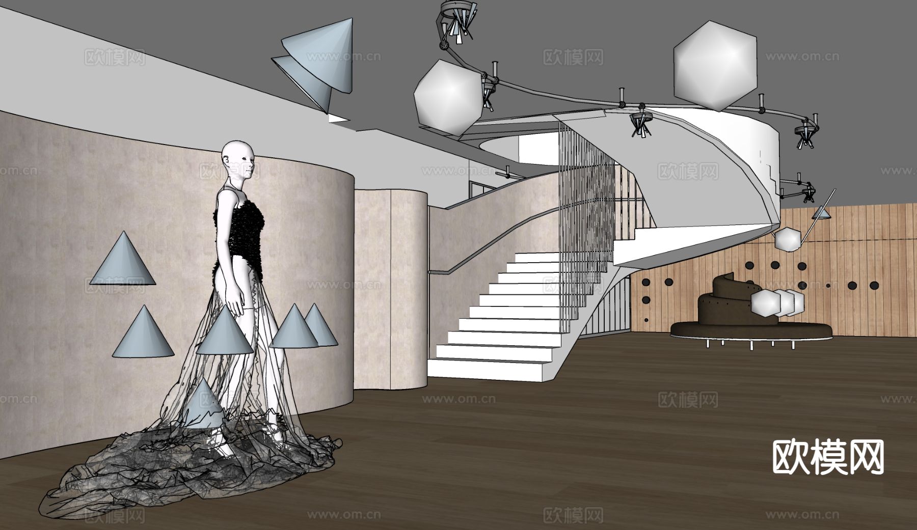 现代婚纱店su模型下载（渲染图1）