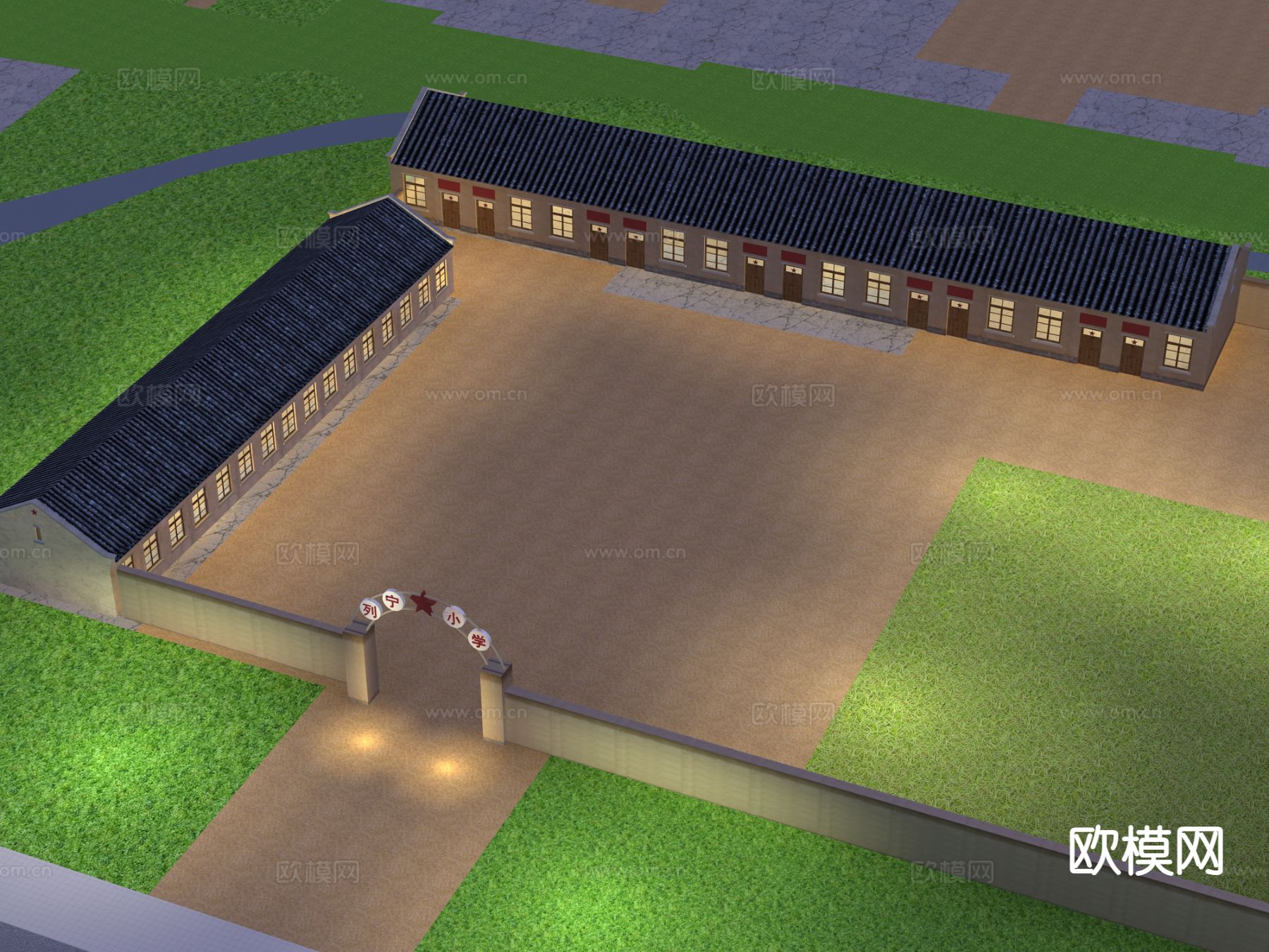 新中式乡村院落3d模型下载（渲染图2）