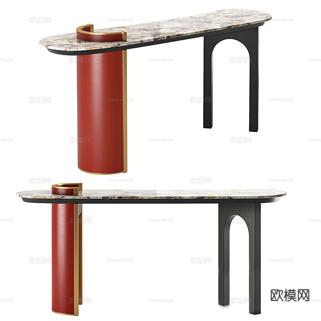 现代条形餐桌3d模型下载