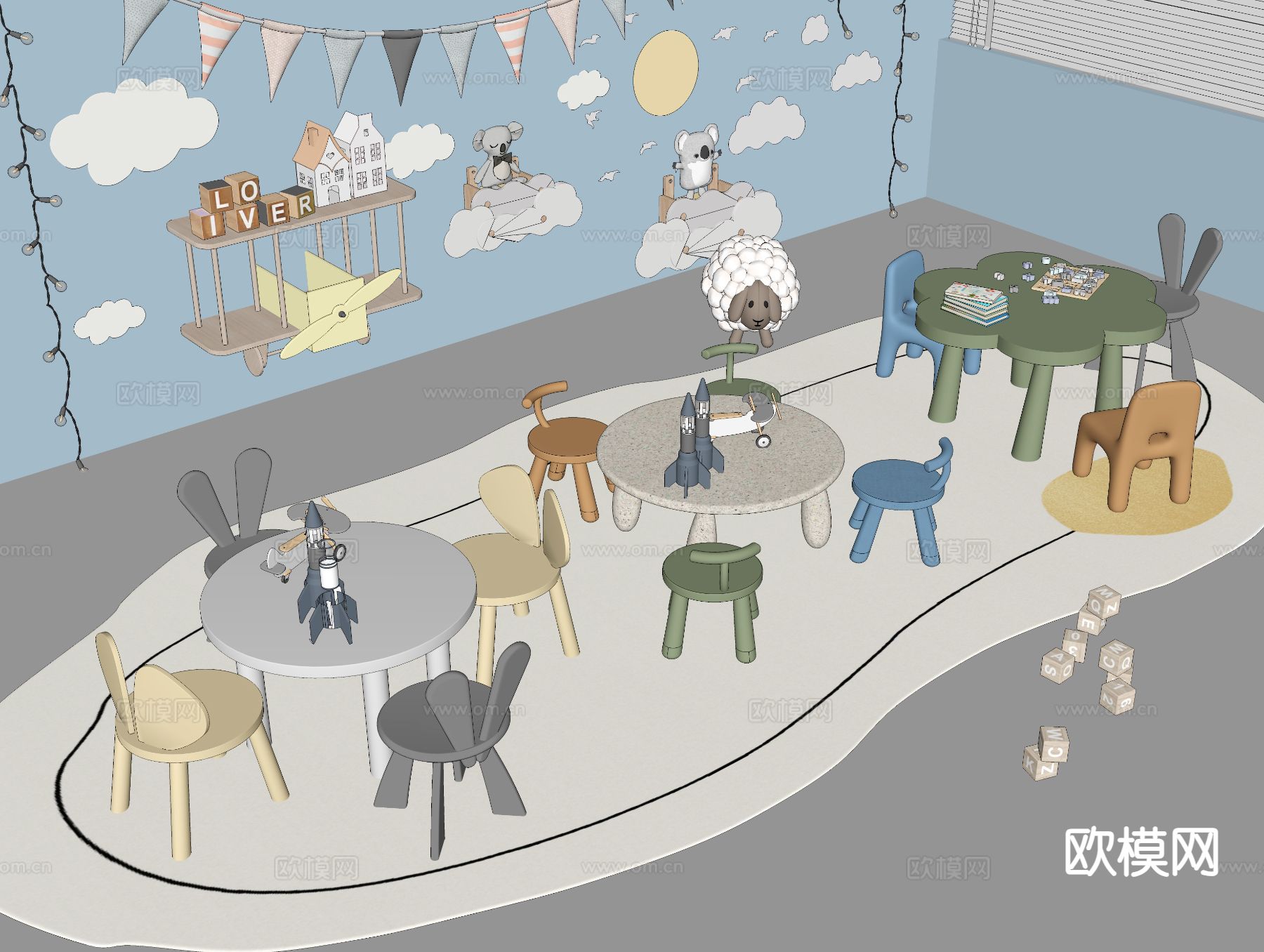 儿童桌椅 毛绒公仔su模型下载（渲染图1）