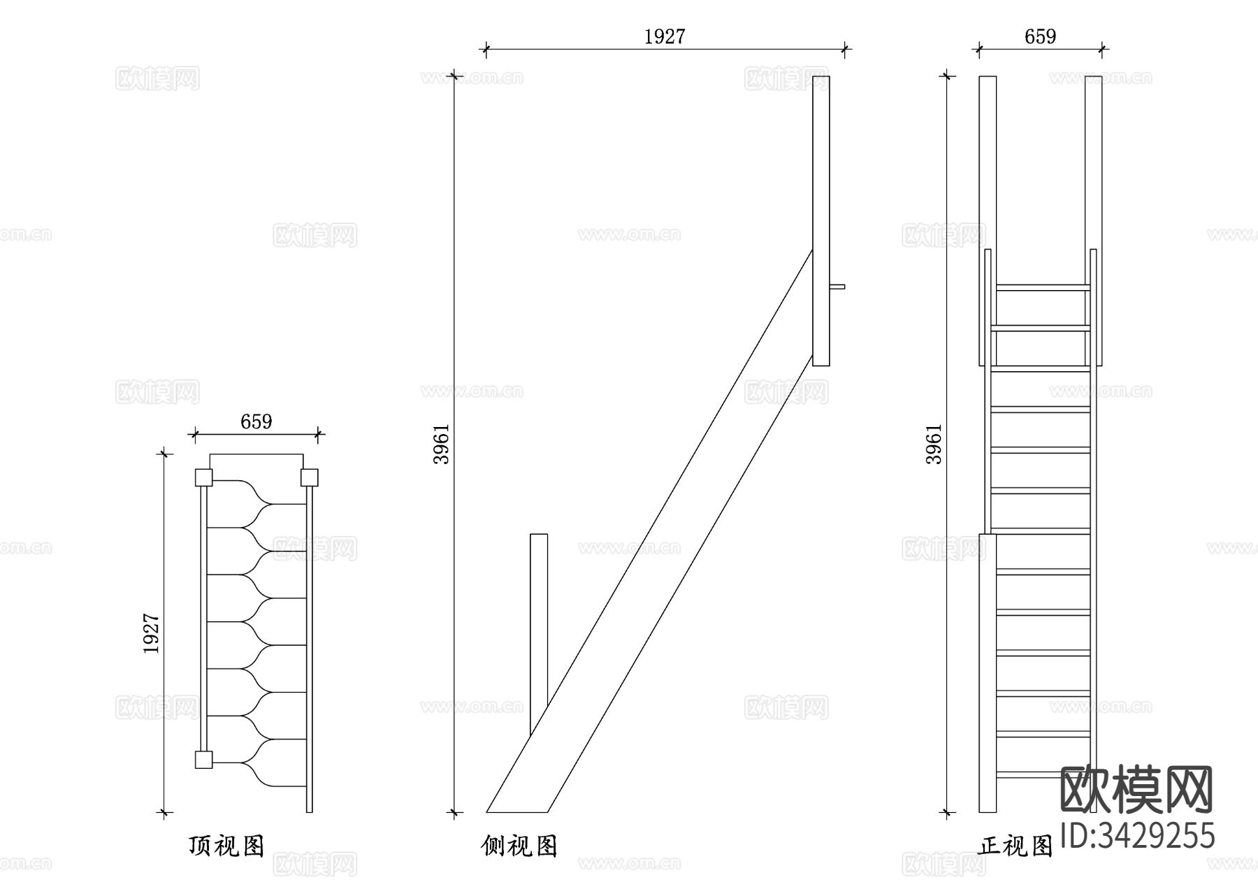 钢质折叠伸缩楼梯三视图cad大样图下载