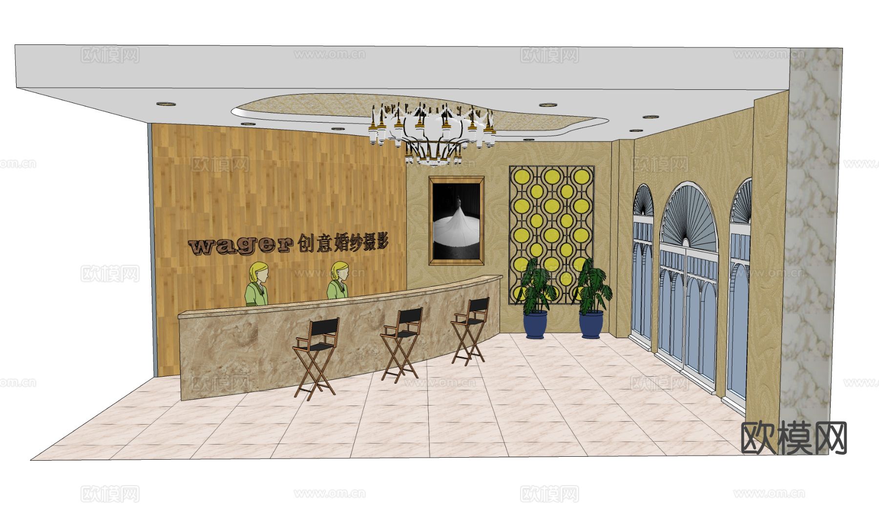 现代婚纱店su模型下载（渲染图1）