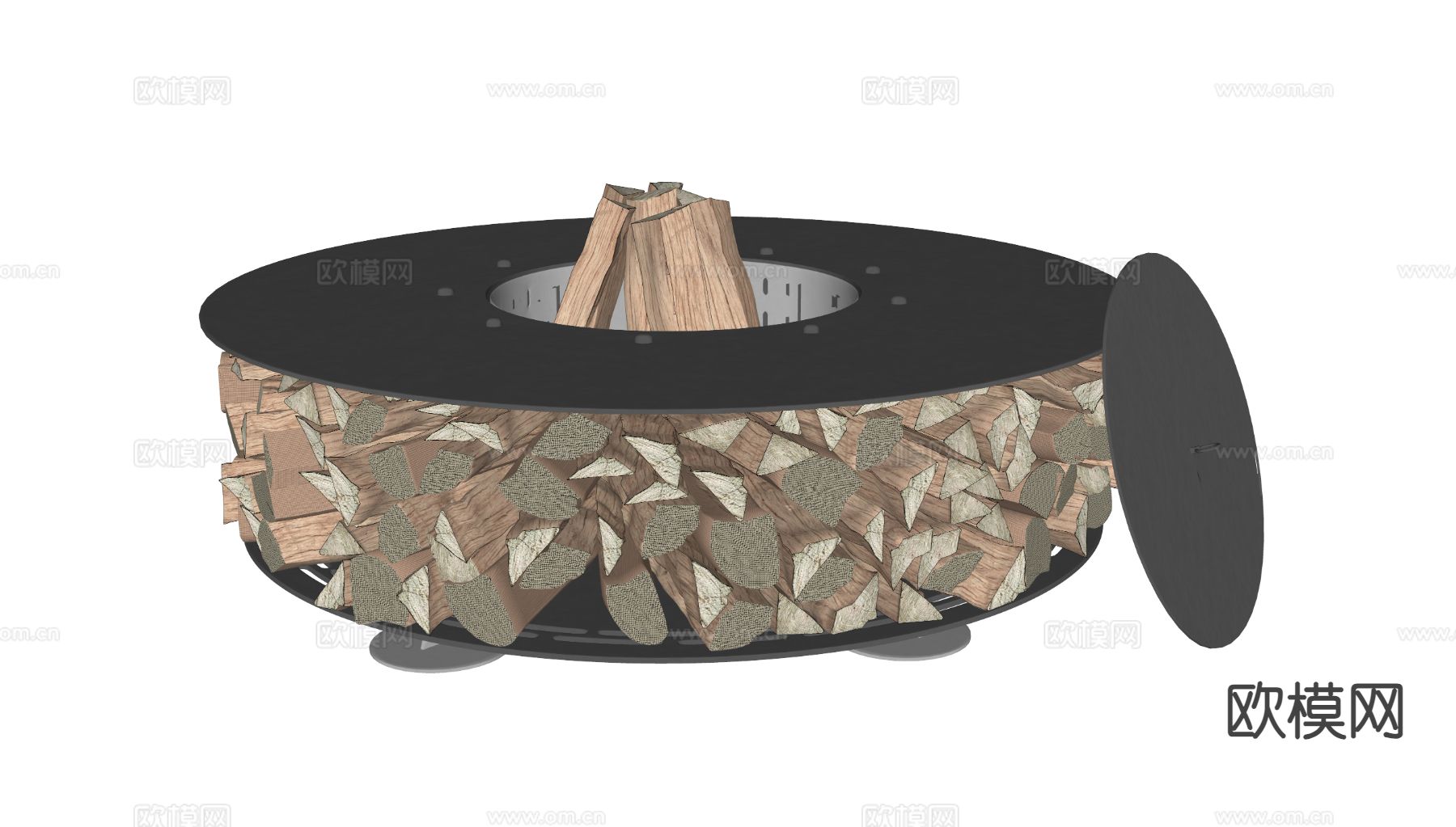 现代火炉 户外柴火桌su模型下载（渲染图1）