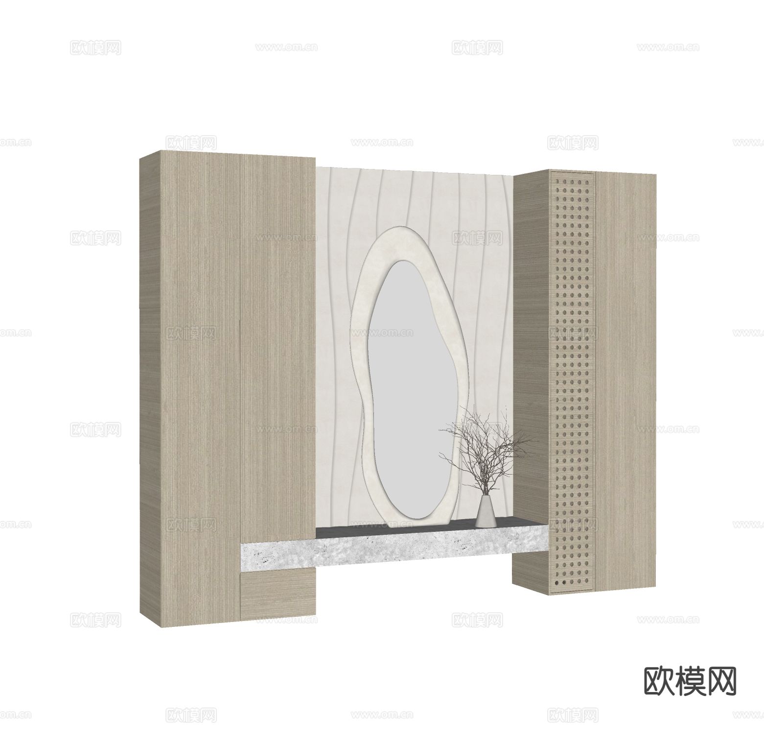 侘寂玄关背景 造型墙su模型下载（渲染图1）