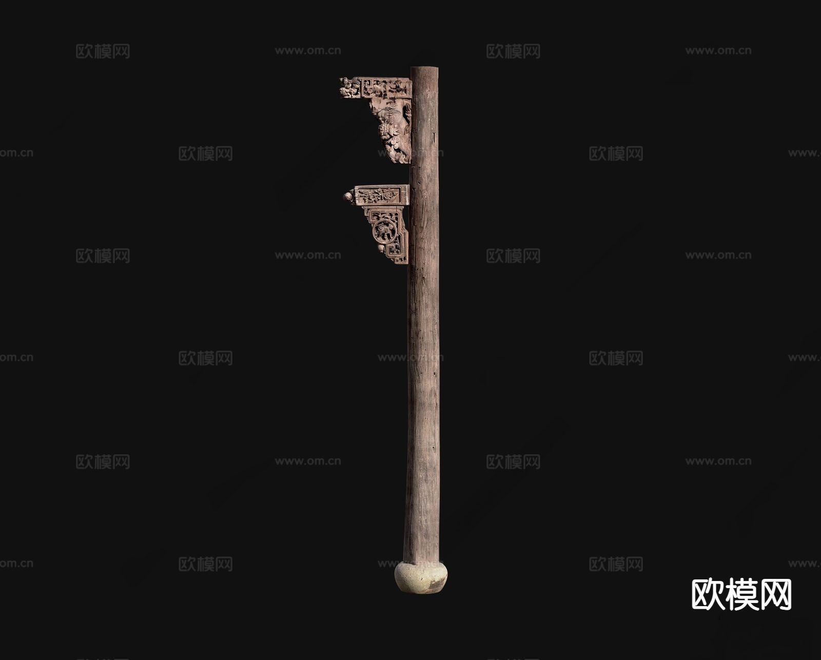 中式旧木柱 柱子 圆柱3d模型下载