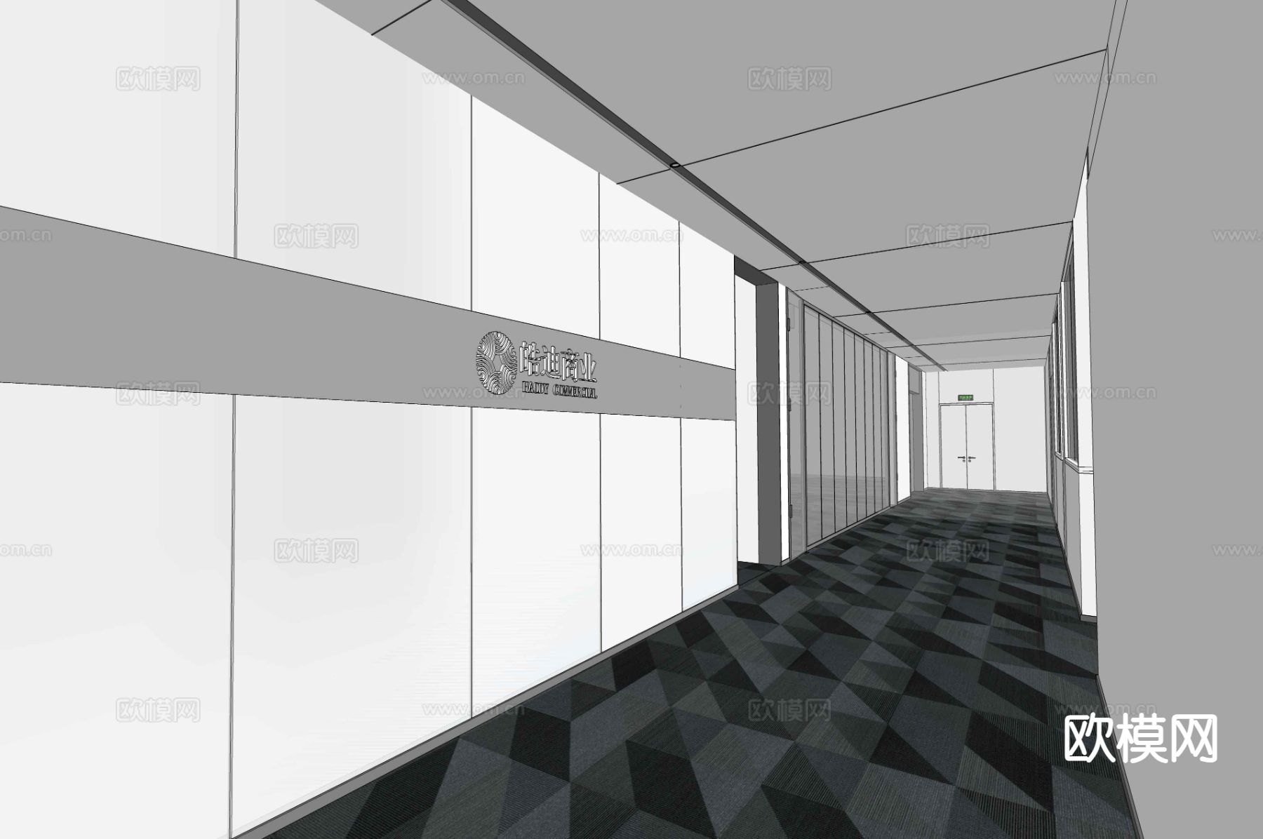 办公区走廊su模型下载（渲染图1）