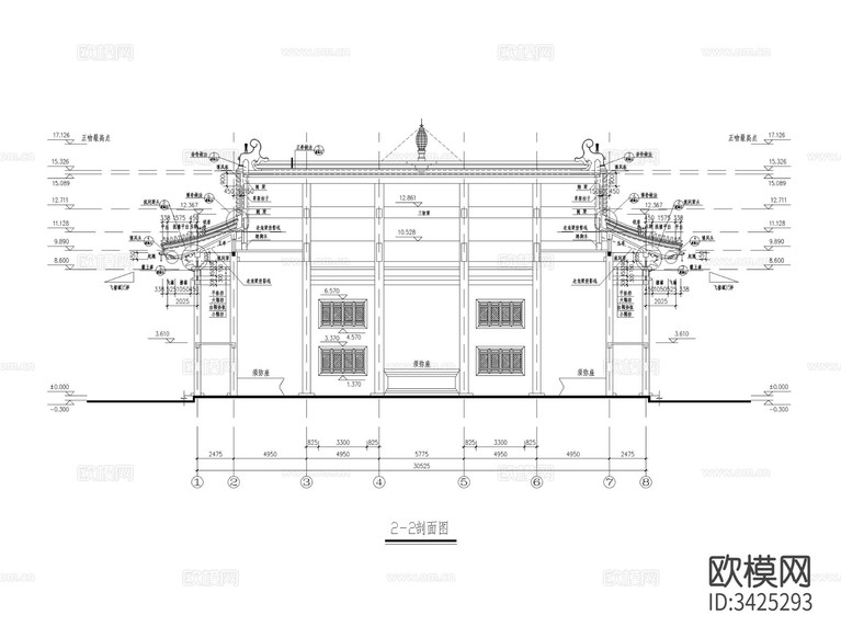 洗心禪寺天王殿CAD施工圖下載(渲染圖2)