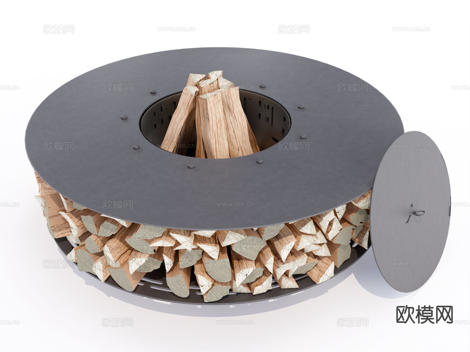 现代火炉 户外柴火桌su模型下载（渲染图2）