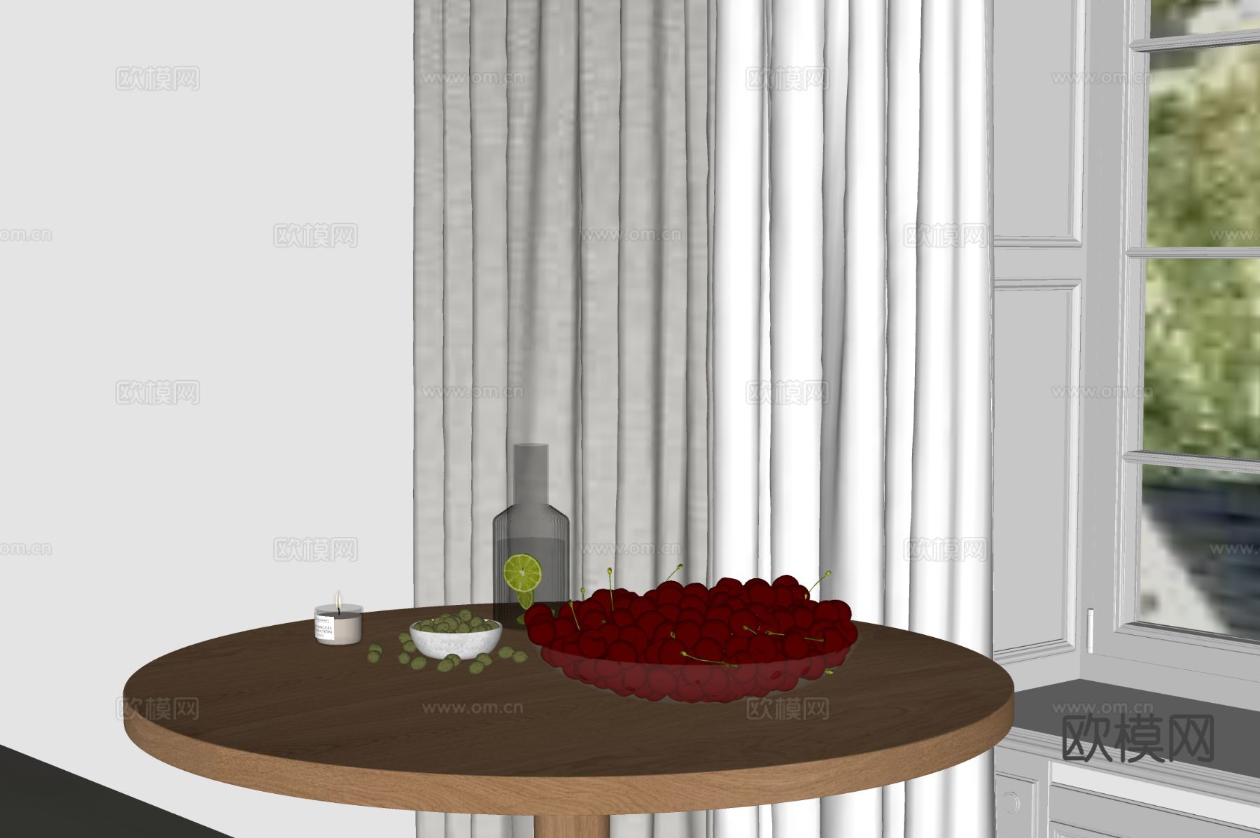 水果 果盘 车厘子 蜡烛su模型下载（渲染图1）