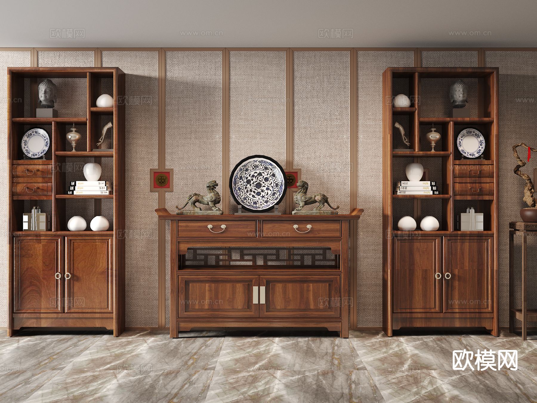 新中式博古架su模型下载（渲染图2）
