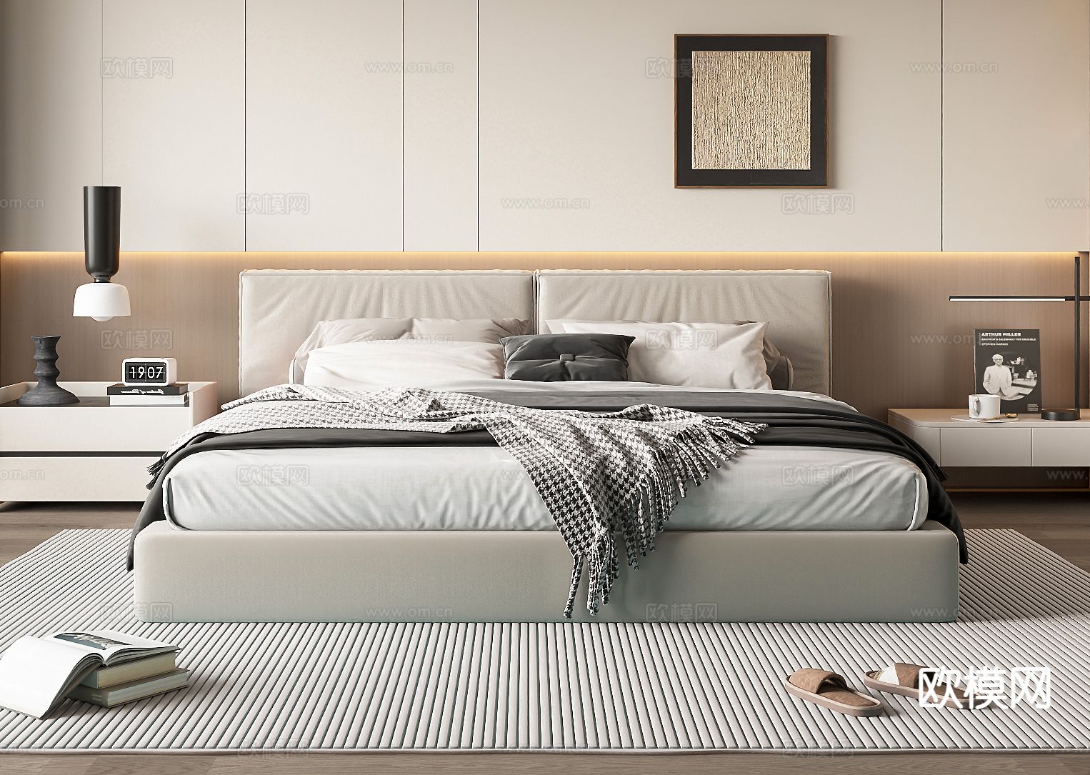 现代卧室 主卧3d模型下载（渲染图2）