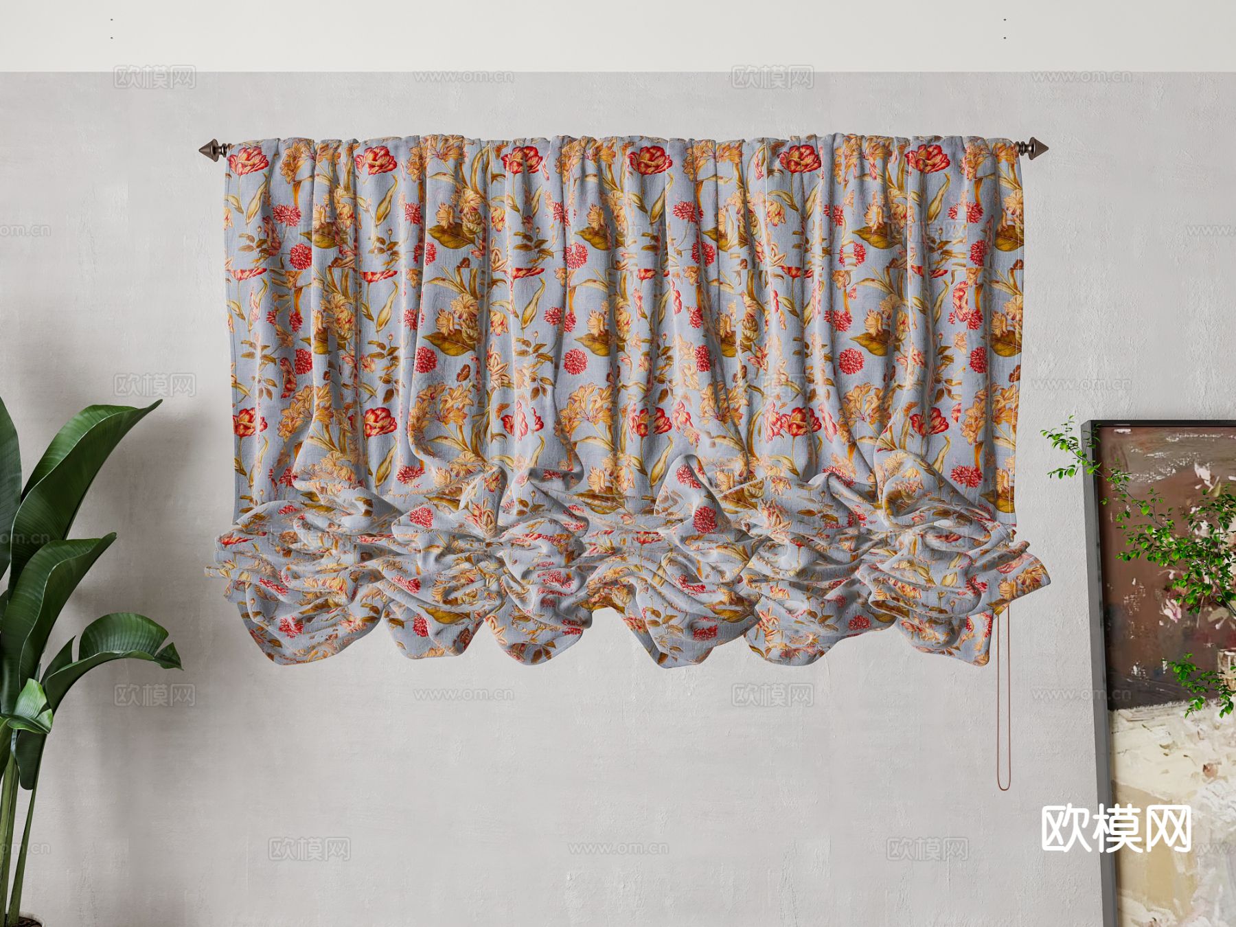 美式窗帘 窗纱3d模型下载