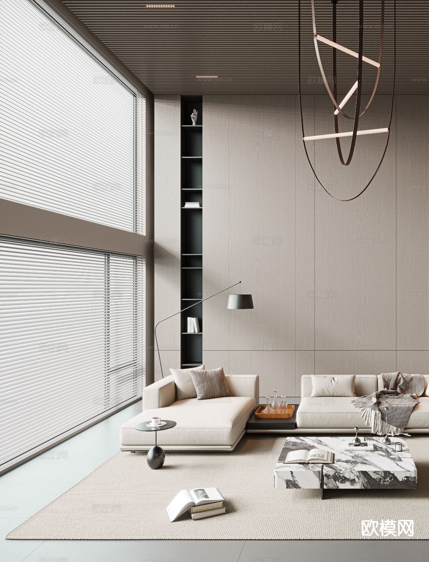 现代别墅客餐厅3d模型下载（渲染图3）