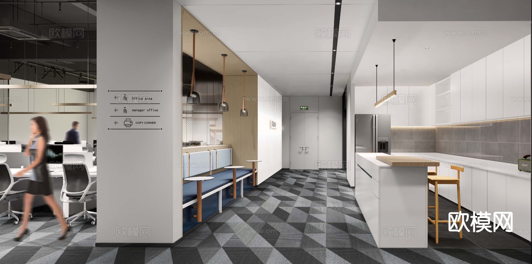 办公走廊su模型下载（渲染图2）
