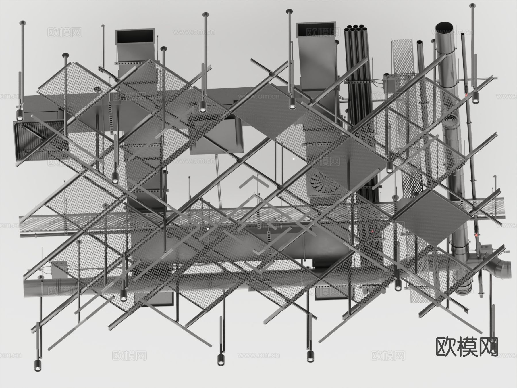 工业吊顶 通风管3d模型下载