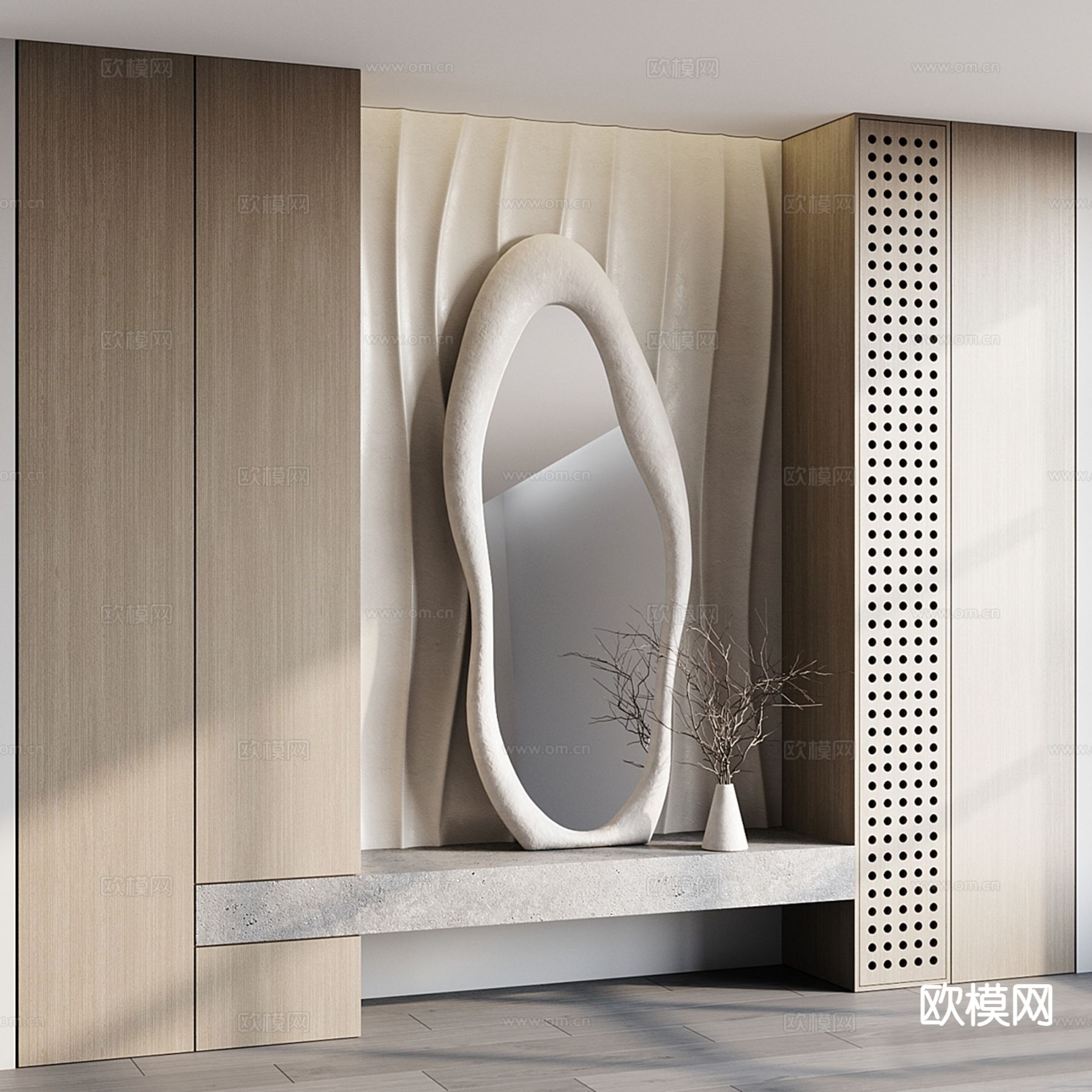 侘寂玄关背景 造型墙su模型下载（渲染图3）